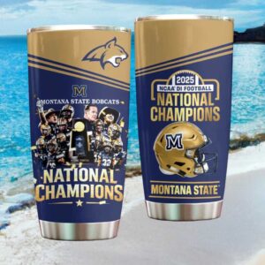 Montana State 2025 National Champions NCAA Football Gold & Blue Trophy Tumbler