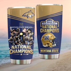 Montana State 2025 National Champions NCAA Football Gold & Blue Trophy Tumbler