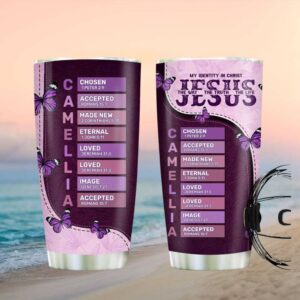 My Identity In Christ Jesus Butterfly Tumbler   Custom Name Scripture Gift