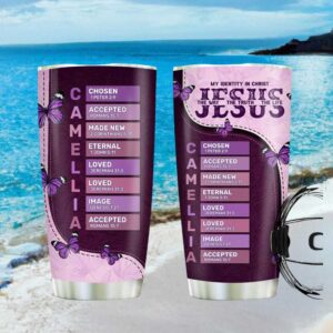 My Identity In Christ Jesus Butterfly Tumbler Custom Name Scripture Gift