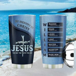 My Identity in Christ Personalized Denim Style Tumbler Jesus Way Truth Life
