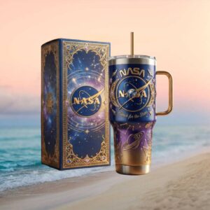 NASA Celestial Galaxy “Reach for the Stars” Vintage Gold Filigree Tumbler