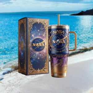 NASA Celestial Galaxy “Reach for the Stars” Vintage Gold Filigree Tumbler