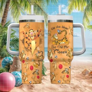 Never Too Old For Tigger Orange Bouncing Character Tumbler with Straw