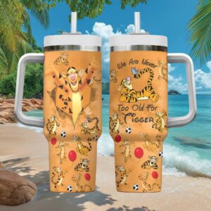 Never Too Old For Tigger Orange Bouncing Character Tumbler with Straw