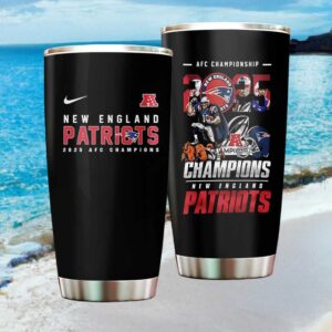 New England Patriots 2025 AFC Champions Commemorative Football Tumbler