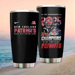 New England Patriots 2025 AFC Champions Commemorative Football Tumbler