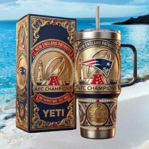 New England Patriots AFC Champions “The Patriot Way” Gold Embossed Tumbler