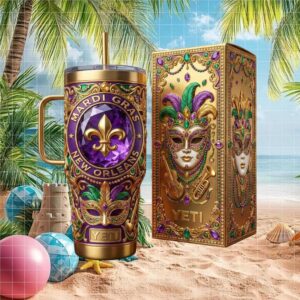 New Orleans Mardi Gras Luxury Gold & Purple 3D Mask YETI Tumbler