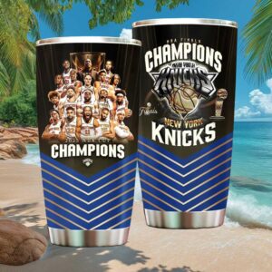 New York Knicks 2025 NBA Finals Champions Blue Gold Chevron Tumbler