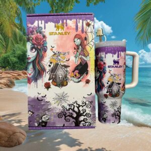Nightmare Before Christmas Sally and Jack Skellington Purple Drip Tumbler