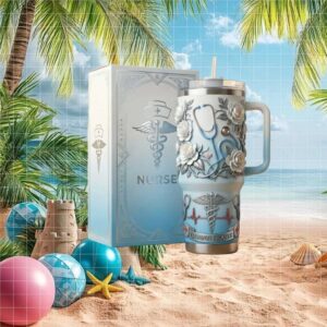 Nurse Appreciation Caring Hearts 3D Floral Stethoscope Custom Gift Tumbler