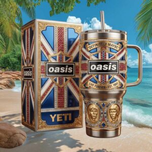 Oasis “Definitely Maybe” Union Jack Jeweled 40oz Tumbler Live Forever Edition