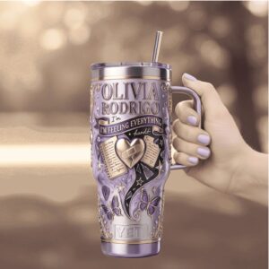 Olivia Rodrigo “Feeling Everything” Lavender Butterfly 3D Tumbler