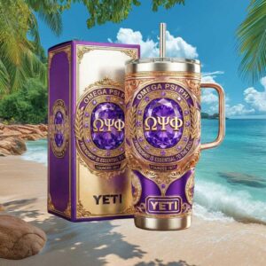 Omega Psi Phi Fraternity Custom Yeti Style 40oz Tumbler Royal Purple & Gold Jewel