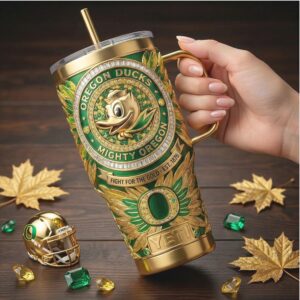 Oregon Ducks “Mighty Oregon” Gold & Green Filigree 40oz Insulated Tumbler