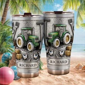 Personalized 3D Embossed Green Tractor Farm Scene 30oz Tumbler