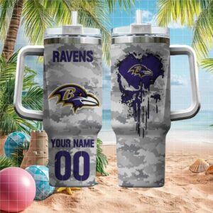 Personalized Baltimore Ravens Tumbler Digital Camo Skull Drip Design