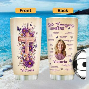 Personalized Bible Emergency Numbers Faith Cross & Photo Travel Mug