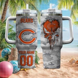 Personalized Chicago Bears Tumbler Camouflage Skull Drip Edition
