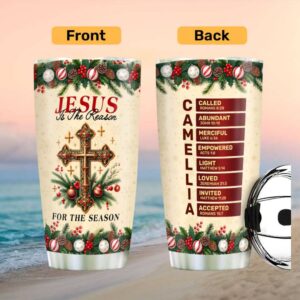 Personalized Christmas Cross “Jesus is the Reason” Name Acrostic Tumbler