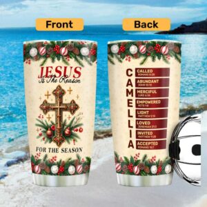 Personalized Christmas Cross “Jesus is the Reason” Name Acrostic Tumbler