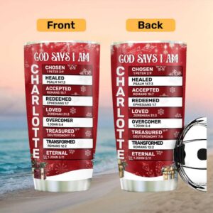 Personalized Christmas “God Says I Am” Snowflake Tumbler   Christian Gift for Her