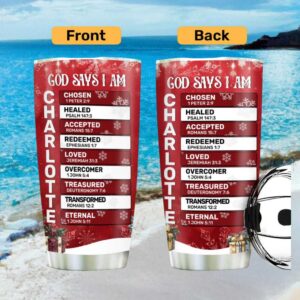Personalized Christmas “God Says I Am” Snowflake Tumbler Christian Gift for Her