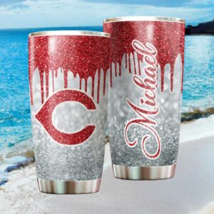 Personalized Cincinnati Reds MLB Red Glitter Drip Travel Tumbler