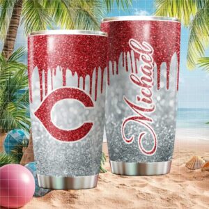 Personalized Cincinnati Reds MLB Red Glitter Drip Travel Tumbler