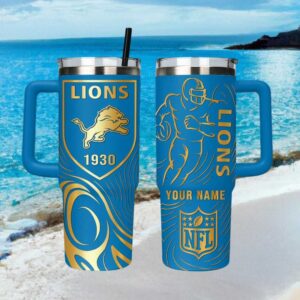 Personalized Detroit Lions Est. 1930 Gold Line Art NFL 40oz Tumbler