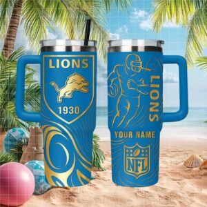 Personalized Detroit Lions Est. 1930 Gold Line Art NFL 40oz Tumbler