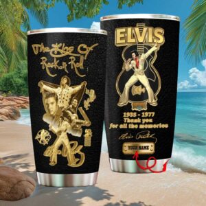 Personalized Elvis Presley King of Rock N Roll 1935 1977 Signature Tumbler