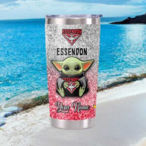 Personalized Essendon Bombers AFL “Baby Yoda” Grogu Glitter Tumbler
