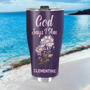 Personalized God Says I Am Purple Floral Christian Scripture Affirmations Tumbler