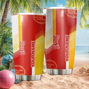 Personalized Gold Coast Suns AFL Tumbler Custom Name Stainless Steel Tumbler
