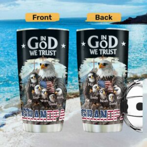Personalized In God We Trust Eagle Grandpa Tumbler with Grandkids Names