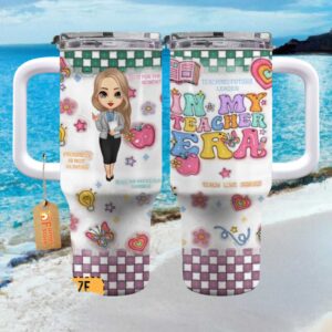 Personalized In My Teacher Era Cute Cartoon Teacher Life 40oz Tumbler with Handle