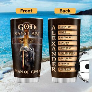 Personalized Man of God Lion Cross Knight Christian Scripture Tumbler