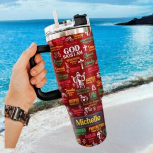 Personalized Michelle God Says I Am Multi Color Scripture Affirmations 40oz Tumbler