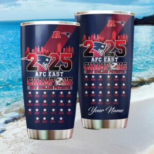 Personalized New England Patriots 2025 AFC East Champions History Tumbler