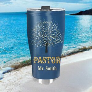 Personalized Pastor Appreciation Navy & Gold Tree of Life Tumbler