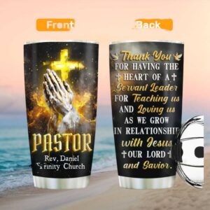 Personalized Pastor Servant Leader Appreciation Tumbler   Praying Hands Design