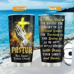 Personalized Pastor Servant Leader Appreciation Tumbler Praying Hands Design