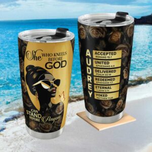 Personalized She Who Kneels Before God Tumbler Black Queen Faith Acrostic