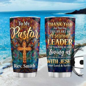 Personalized Stained Glass Cross Pastor Appreciation Gift Servant Leader Tumbler