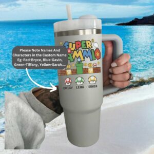 Personalized Super Mammi Retro Video Game Style Mom 40oz Tumbler with Handle
