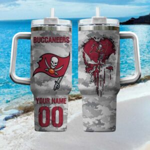 Personalized Tampa Bay Buccaneers Tumbler Military Camo Skull Graphic