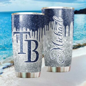 Personalized Tampa Bay Rays MLB Glitter Drip Custom Name Tumbler