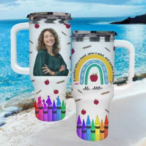 Personalized Teacher Appreciation Tumbler with Photo and Rainbow